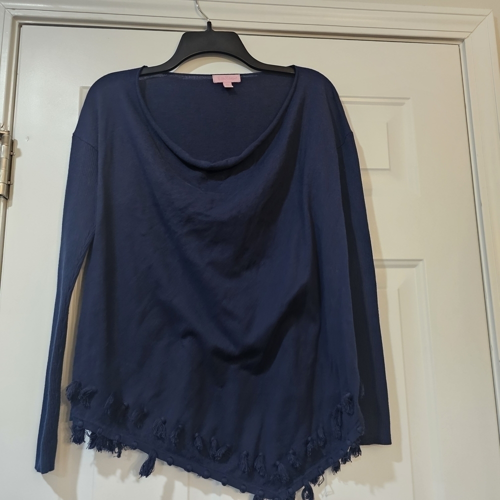 Pink Rose Blue Long Sleeve Scoop Neck Blouse